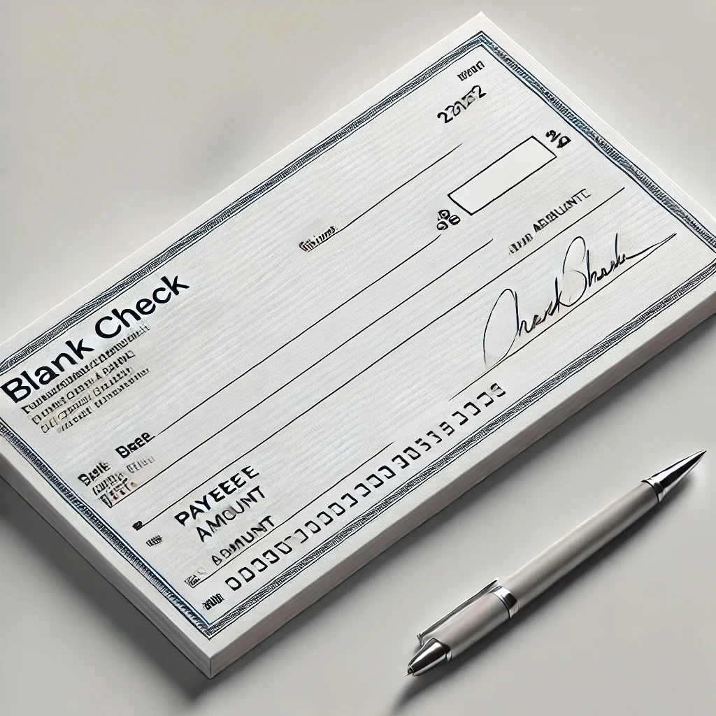 Blank paper check illustration representing traditional payment methods in workers' compensation, highlighting the shift to mandatory direct deposit under Pennsylvania Senate Bill 1232. This image contrasts old payment practices with the new electronic deposit requirement for faster, reliable access to benefits for injured workers.