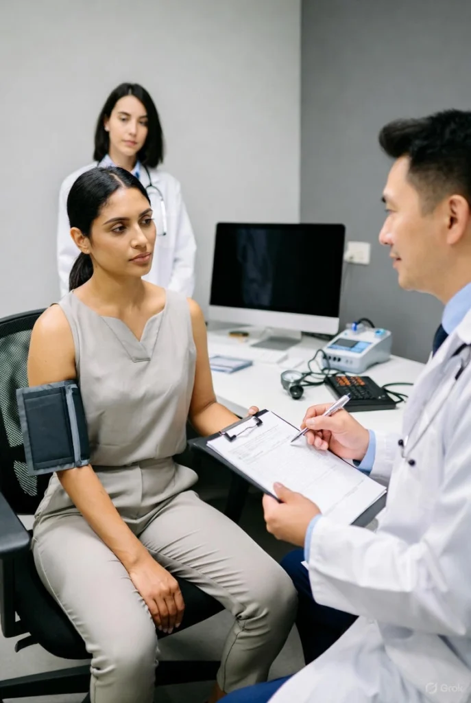 IME Meaning in Pennsylvania Workers’ Compensation – What to Expect at Your Independent Medical Examination - McMenamin & Wing - Workers' Comp Lawyers Injured worker attends an Independent Medical Examination (IME) in Pennsylvania as part of a workers’ compensation claim, with a doctor checking blood pressure during the evaluation