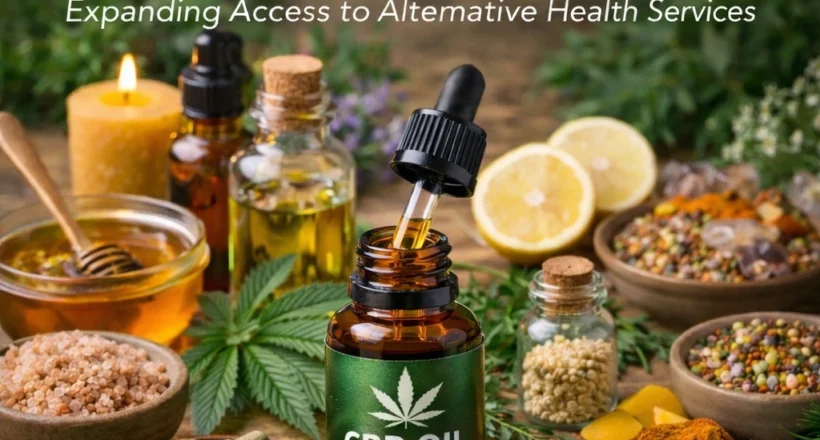 CBD oil bottle with dropper surrounded by herbs and natural remedies, with text reading “CBD Oil & PA Workers’ Compensation Cases – Expanding Access to Alternative Health Services.”